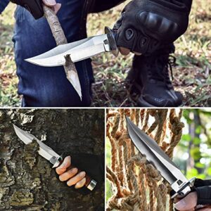 ZhengSheng 5.8 inches Fixed Blade Hunting Knife Genuine Leather Handle Bowie Knife with Leather Sheath Straight Edge Knife for Camping, Hiking, Survival