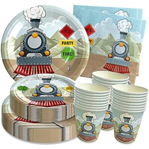 Train Birthday Party Supplies (Serves 24) Dinner Plates, Dessert Plates, Cups, Napkins. Train Baby Shower Decorations for Kids, Boys, Girls and More. Train Party Plates.