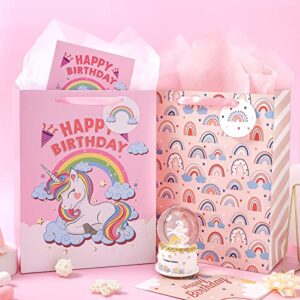 WRAPAHOLIC 13" Large Birthday Gift Bags with Card and Tissue Paper - 2 Pack for Kids Girl Birthday, Gift Wrap