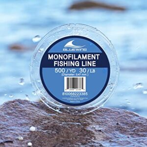 BLUEWING Monofilament Fishing Line Clear Invisible Thin Diameter Fishing String Mono Fishing Line, Dia.0.47mm*500YD*30LB