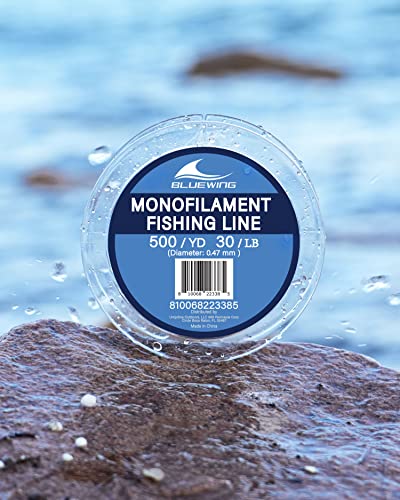 BLUEWING Monofilament Fishing Line Clear Invisible Thin Diameter Fishing String Mono Fishing Line, Dia.0.47mm*500YD*30LB