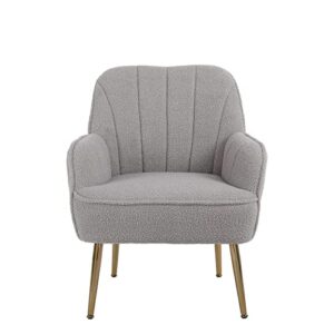 Goujxcy Teddy Barrel Chair Accent Armchair with Golden Legs for Living Room Bedroom Home Office, Tufted Back Club Chair (Grey2)