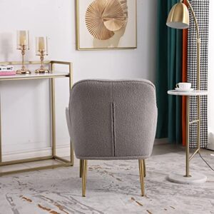 Goujxcy Teddy Barrel Chair Accent Armchair with Golden Legs for Living Room Bedroom Home Office, Tufted Back Club Chair (Grey2)