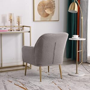 Goujxcy Teddy Barrel Chair Accent Armchair with Golden Legs for Living Room Bedroom Home Office, Tufted Back Club Chair (Grey2)