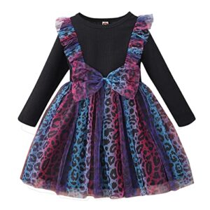 damohony baby girls tutu dress leopard print long sleeve flower party party tulle dresses winter fall dress outfits 18-24m