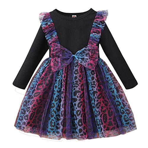 DaMohony Baby Girls Tutu Dress Leopard Print Long Sleeve Flower Party Party Tulle Dresses Winter Fall Dress Outfits 18-24M