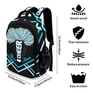 Anneunique Custom Cheer Pom Cheerleader Print Blue Backpack Custom Name Large Capacity Shoulder Bags for Sports Party