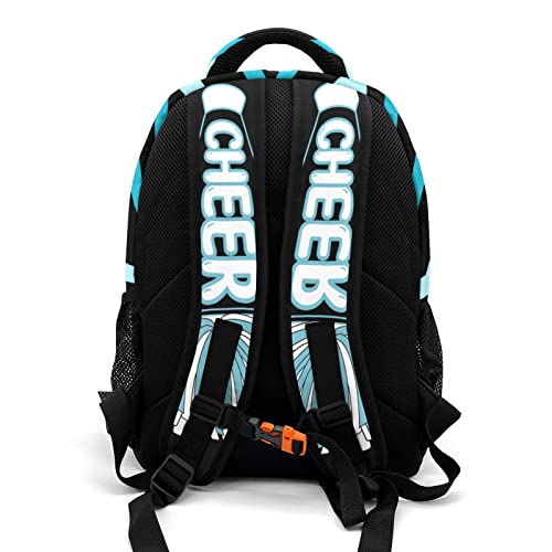 Anneunique Custom Cheer Pom Cheerleader Print Blue Backpack Custom Name Large Capacity Shoulder Bags for Sports Party