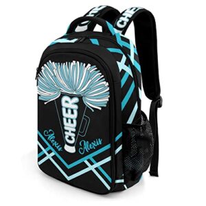 Anneunique Custom Cheer Pom Cheerleader Print Blue Backpack Custom Name Large Capacity Shoulder Bags for Sports Party