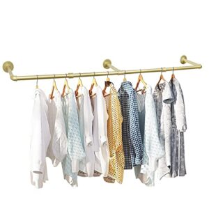 oroonoko 72inch gold wall mounted clothes rack, industrial pipe garment rack hanging rod bar for closet storage,laundry room up to max load 135lbs(gold)