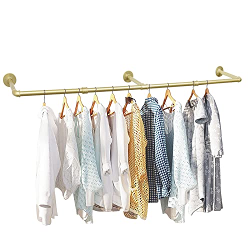 Oroonoko 72inch Gold Wall Mounted Clothes Rack, Industrial Pipe Garment Rack Hanging Rod Bar for Closet Storage,Laundry Room Up to Max Load 135lbs(Gold)