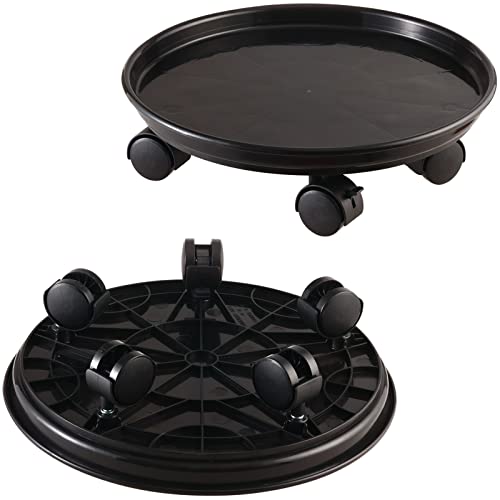 5 Packs Large Plant Caddy with Wheels 15" Rolling Plant Stands Heavy-duty Plastic Plant Roller Base Pot Movers Plant Saucer on Wheels Indoor Outdoor Plant Dolly with Casters Planter Tray Coaster Black