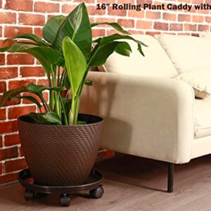 5 Packs Large Plant Caddy with Wheels 15" Rolling Plant Stands Heavy-duty Plastic Plant Roller Base Pot Movers Plant Saucer on Wheels Indoor Outdoor Plant Dolly with Casters Planter Tray Coaster Black