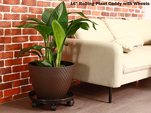 5 Packs Large Plant Caddy with Wheels 15" Rolling Plant Stands Heavy-duty Plastic Plant Roller Base Pot Movers Plant Saucer on Wheels Indoor Outdoor Plant Dolly with Casters Planter Tray Coaster Black