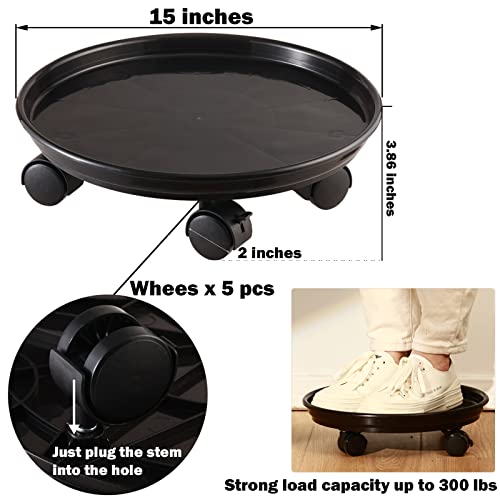 5 Packs Large Plant Caddy with Wheels 15" Rolling Plant Stands Heavy-duty Plastic Plant Roller Base Pot Movers Plant Saucer on Wheels Indoor Outdoor Plant Dolly with Casters Planter Tray Coaster Black