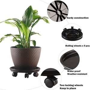 5 Packs Large Plant Caddy with Wheels 15" Rolling Plant Stands Heavy-duty Plastic Plant Roller Base Pot Movers Plant Saucer on Wheels Indoor Outdoor Plant Dolly with Casters Planter Tray Coaster Black