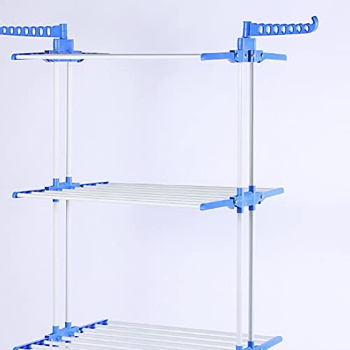 mumisuto Clothes Drying Rack, 3 Tier Folding Clothes Rail Movable Rolling Laundry Dryer with Hanging Rods Heavy Duty Cloth Drying Stand for Drying Clothes Towels Bed Linen(Blue)