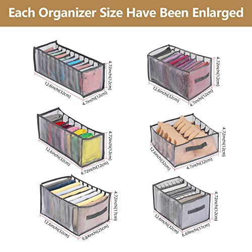 BDZBREN Wardrobe Clothes Organizer for Jeans,Organizer for Folded Clothes,Upgraded Extra Large Drawer Organizers for Clothing with Handle Foldable(6 Packs: XL-Jeans+Shirt+Jeans+Bra+Underwear+Socks)