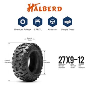 HALBERD ATV Tires, 27x9-12 & 27x11-12 ATV Tires, 6PR 27x9x12 27x11x12 All Terrain ATV UTV Off-Road Tires(Set of 4, Tubeless)