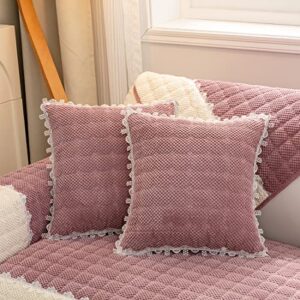 jaijy winter thickened corduroy quilted square throw pillows cover with lace edge soft warm boho indoor cushion case for chair car counch sofa bed, 2 pieces, purple, 20"