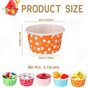 Nuogo 500 Pcs 1.5 oz Disposable Souffle Cups Mini Paper Taster Cups Small Condiment Cups Polka Dot Sample Cups for Ketchup Sacrament Snack Medicine Portion Containers, Orange, Blue, Green, Pink, Red