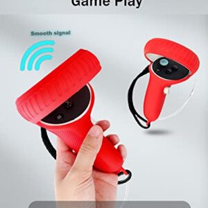 Hanpusen 4-in-1 Silicone Cover Set for Oculus Quest 2 Accessories, Controller Grips Cover, Anti-Fogging VR Face Cover,VR Headset Shell Protective Cover, Shakes Stick Caps Red