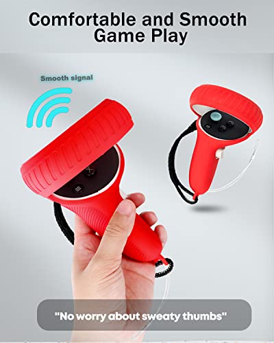 Hanpusen 4-in-1 Silicone Cover Set for Oculus Quest 2 Accessories, Controller Grips Cover, Anti-Fogging VR Face Cover,VR Headset Shell Protective Cover, Shakes Stick Caps Red