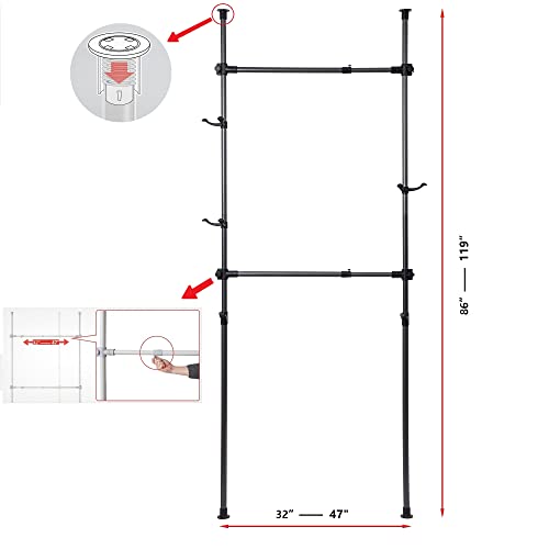 Adjustable Clothing Rack, Double Rod 2 Tier Adjustable Hanger for Hanging Clothes Heavy Duty Garment Rack Closet Rack Freestanding 220Lbs