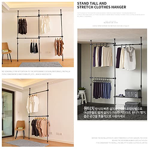 Adjustable Clothing Rack, Double Rod 2 Tier Adjustable Hanger for Hanging Clothes Heavy Duty Garment Rack Closet Rack Freestanding 220Lbs