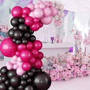 Black Hot Pink Balloon Garland Arch Kit,97Pcs Rose Red Black and Pink Latex Balloons for Baby Shower Wedding Birthday Graduation Anniversary Bachelorette Party Background Decorations