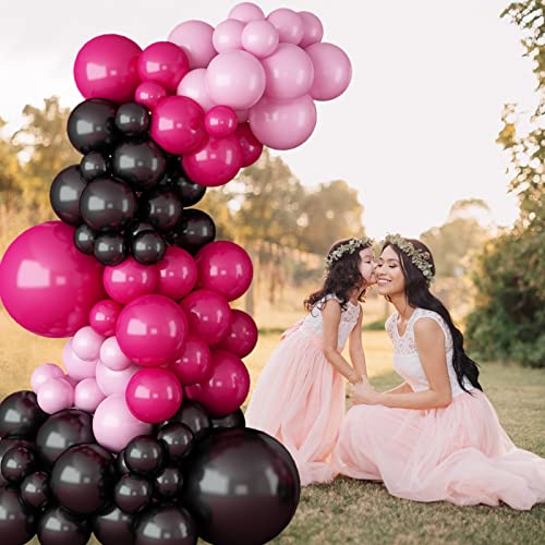 Black Hot Pink Balloon Garland Arch Kit,97Pcs Rose Red Black and Pink Latex Balloons for Baby Shower Wedding Birthday Graduation Anniversary Bachelorette Party Background Decorations