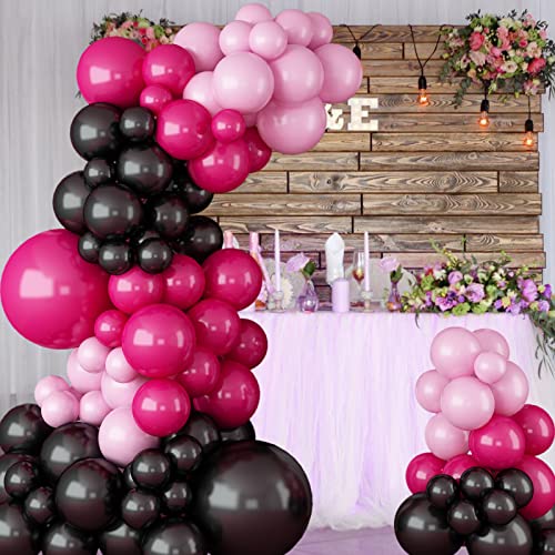 Black Hot Pink Balloon Garland Arch Kit,97Pcs Rose Red Black and Pink Latex Balloons for Baby Shower Wedding Birthday Graduation Anniversary Bachelorette Party Background Decorations