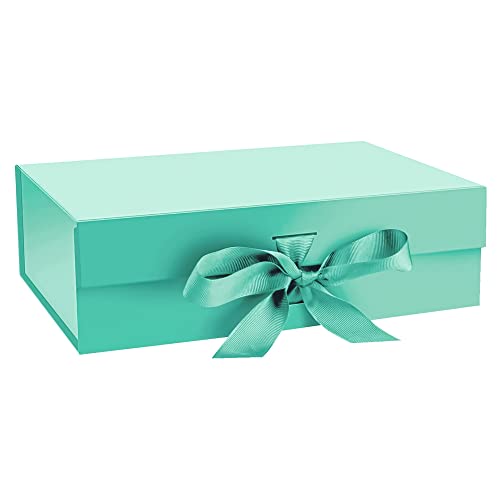 AJH3 ESSENTIALS Deluxe Gift Box: Elegant 10.5x7.5x3.1 Inches Box with Ribbon and Magnetic Closure - Great for All Occasions (1 Pack) (Blue)