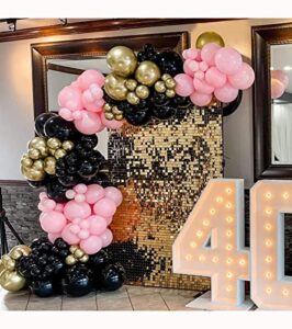 eroocai pastel pink black balloon garland arch kit -150pcs chrome gold balloons in different size for baby shower bridal shower birthday party gender reveal party decorations