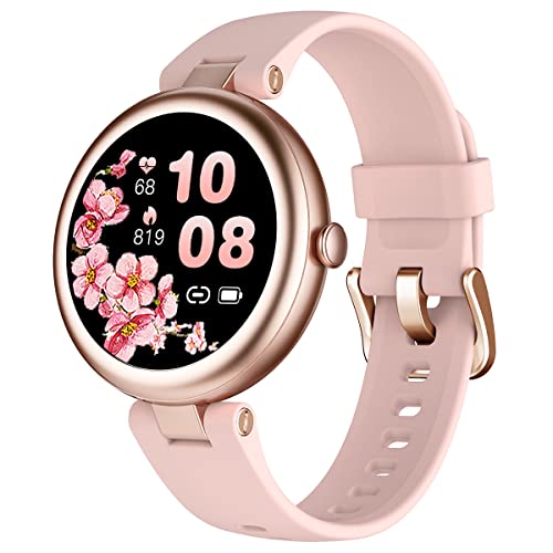 Smart Watch for Women IP68 Waterproof, Round Women's Watch for iOS Android Phones Fitness Tracker Smartwatch with Heart Rate Monitor Steps/Sleep Tracker Slim Gold (Sport & Metal Bands Included), LYNN