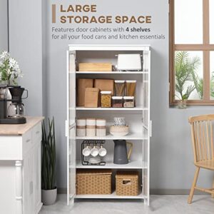 HOMCOM Freestanding Kitchen Pantry, 5-Tier Storage Display Cabinet, Curio Cabinet with Adjustable Shelves and 2 Glass Doors for Living Room, Dining Room, White