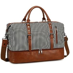 CAMTOP Weekender Bags for Women Travel Duffle Overnight Weekend Bag with Toiletry Bag and Shoe Compartment (50L,Stripes)