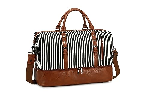 CAMTOP Weekender Bags for Women Travel Duffle Overnight Weekend Bag with Toiletry Bag and Shoe Compartment (50L,Stripes)