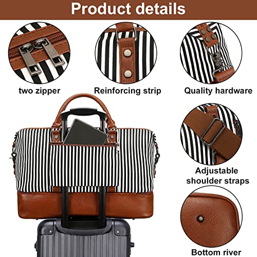 CAMTOP Weekender Bags for Women Travel Duffle Overnight Weekend Bag with Toiletry Bag and Shoe Compartment (50L,Stripes)