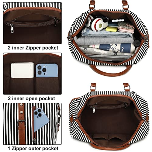 CAMTOP Weekender Bags for Women Travel Duffle Overnight Weekend Bag with Toiletry Bag and Shoe Compartment (50L,Stripes)