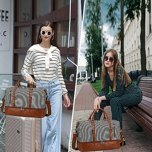 CAMTOP Weekender Bags for Women Travel Duffle Overnight Weekend Bag with Toiletry Bag and Shoe Compartment (50L,Stripes)