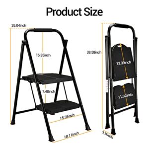 ALPURLAD Step Ladder 600lbs Extra Large & Wide 2 Step Stools Personalized Folding Step Stool Anti-Slip Step Stools for Adults Household, Kitchen Foldable Step Stool