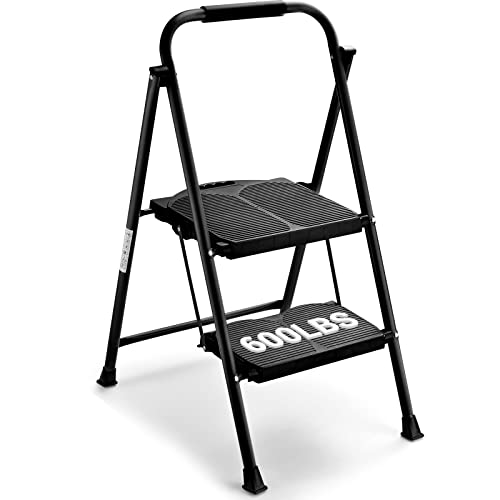 ALPURLAD Step Ladder 600lbs Extra Large & Wide 2 Step Stools Personalized Folding Step Stool Anti-Slip Step Stools for Adults Household, Kitchen Foldable Step Stool