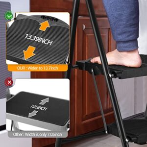 ALPURLAD Step Ladder 600lbs Extra Large & Wide 2 Step Stools Personalized Folding Step Stool Anti-Slip Step Stools for Adults Household, Kitchen Foldable Step Stool