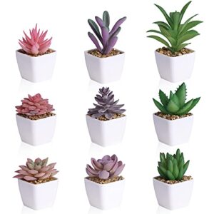 cewor 9pcs artificial succulent plants in pots, faux succulents small potted fake plants with plastic pots for office home desk shelves bedroom decoration