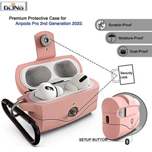 OCING 6 in One Airpods Pro 2 Case with Secure Lock, Full Body Protective Case Compatible with Airpod Pro 2nd / 1st Generation（2022/2019）, Supports Wireless Charging (Pink)