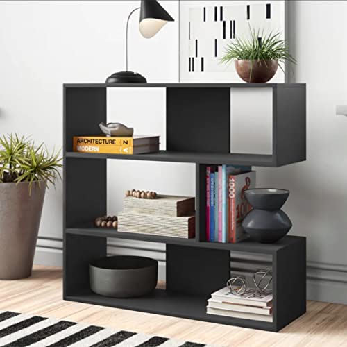 JV Home Molly Bookshelf Stylish Bookcase 3 Tier Shelving Storage Plant Stand Low Book Shelf Shelves Case Etagere de Rangement for Living Room Kitchen Laundry Bedroom 37x35 Inch (Dark Grey)