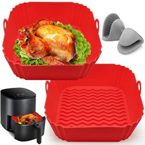 air fryer silicone liners, 8'' square 4 to 8 qt food grade heat resistant reusable airfryer silicone liners inserts baskets accessories with mitts for instant vortex cosori air fryer oven microwave