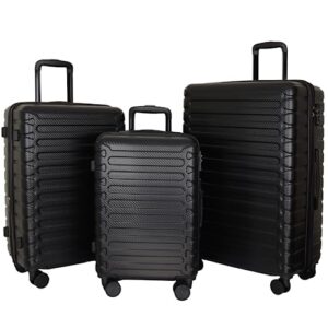 sas travel luggage sets, set of 3 pieces of suitcases with wheels, spinner wheels, lock, hard case, with carry on luggage and large suitcase included, travel must haves (jet black)