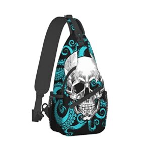 yrebyou octopus and skull sling bag women crossbody chest backpack hiking daypack men travel casual rideing outdoor beach